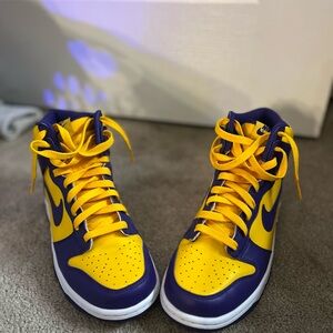 Nike Yellow and Purple High-Top Sneakers